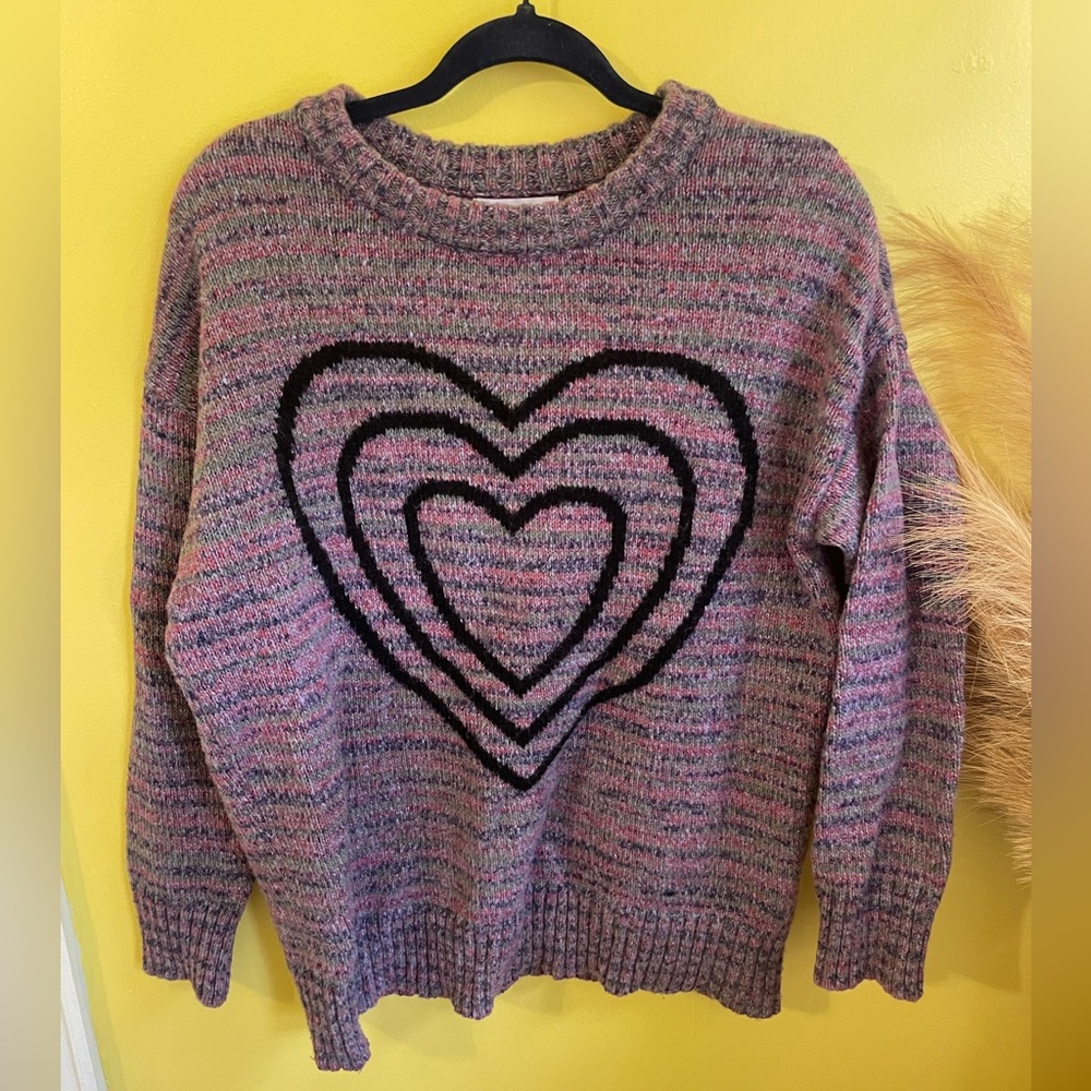 Striped Heart Sweater - Pink and Gray